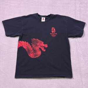 Kids Youth Beijing 2008 Olympics Black Dragon T Shirt Size L